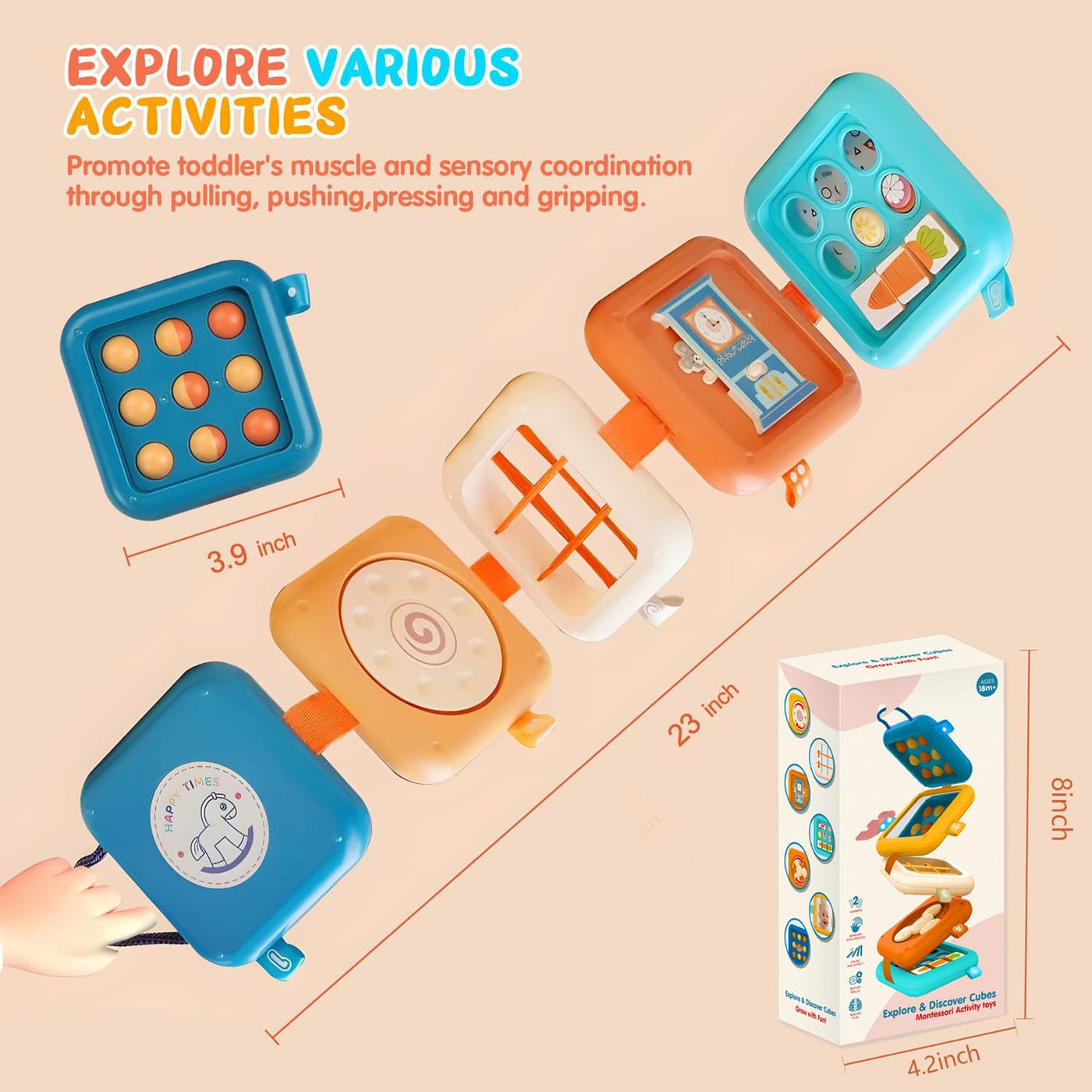 mobumeia Montessori Spielzeug ab 1 Jahr, Motorikwürfel, Busy Board ab 1 Jahr, Beschäftigung Im Flugzeug Kleinkind, Sensorik Spielzeug Baby, Geschenk für Kleinkinder Fördert Motorik und Kognition