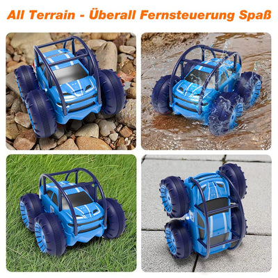 MaxTronic Direktladung Ferngesteuertes Auto mit LED Licht, Amphibien Wasserdichter RC Stunt Auto 360° Flips, 4WD 15KM/H Offroad 2.4G MonsterTruck Spielzeug Mädche Jungen für Kinder ab 3 Jahren