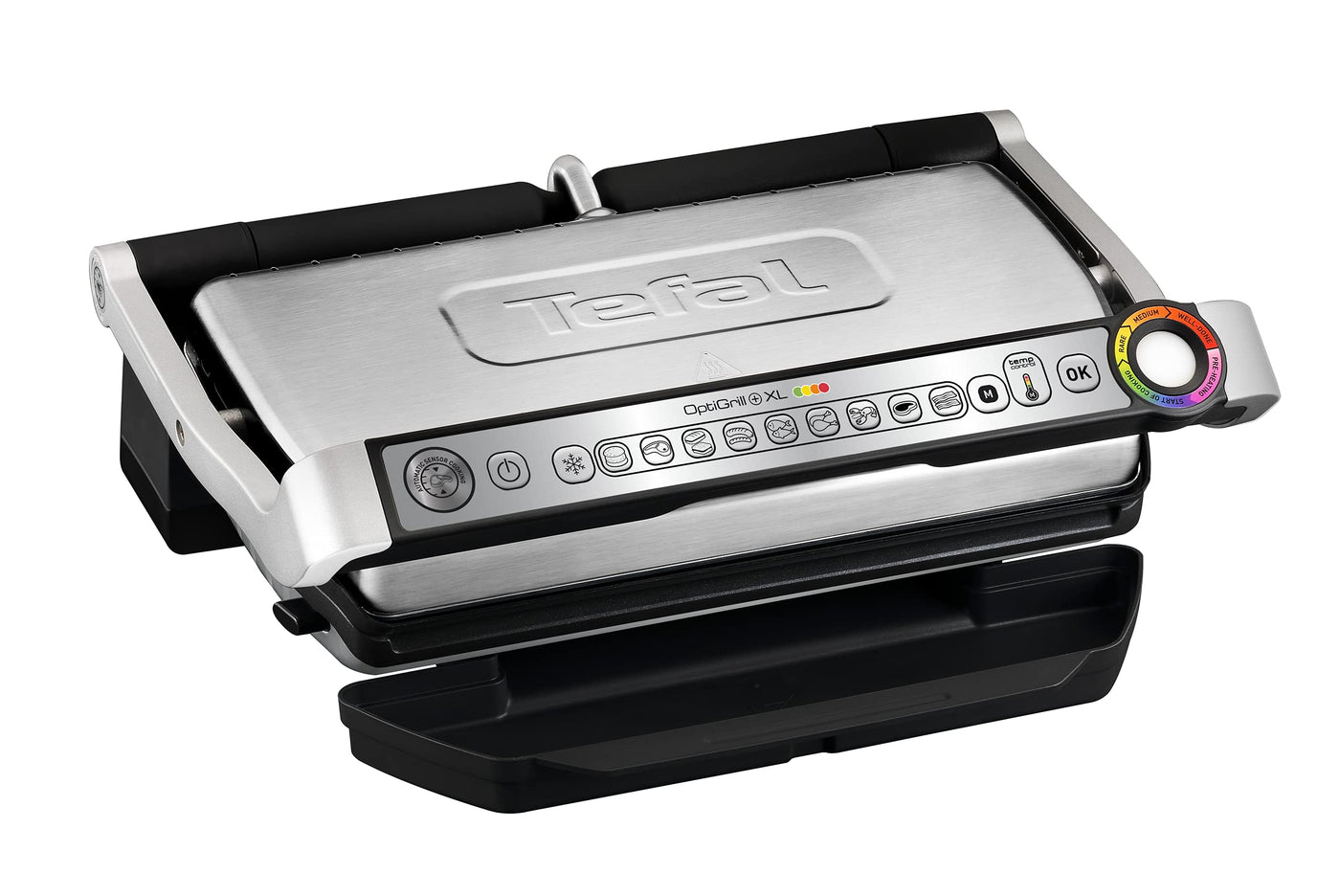 Tefal OptiGrill+ XL Kontaktgrill, 9 Programme, Garstufenanzeige, Abnehmbare XL-Platten, Manueller Modus, Elektrogrill, Edelstahl, GC722D16