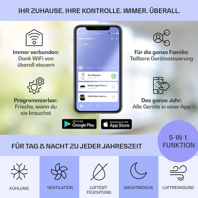 Klarstein Mobile Klimaanlage, 5-in-1 Klimagerät, Ventilator, Luftentfeuchter, Luftreiniger & Nachtmodus, App-Steuerung, Wohnung mit Abluftschlauch, Air Conditioner, 11.500 BTU, Anthrazit