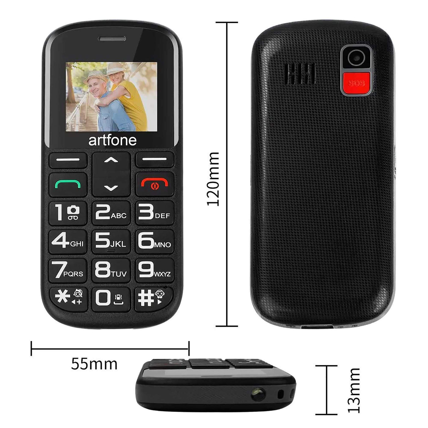 Artfone CS182 Handy für Senioren mit großen Tasten | Ladestation | SOS-Funktion | 1,77 Zoll Display | Dual-SIM | Schnellanruf | Taschenlampe | Lautes Radio | Lange Akkulaufzeit