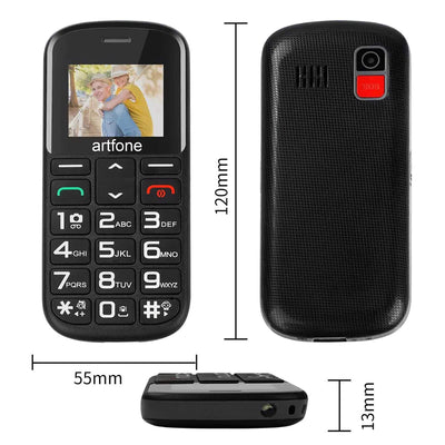 Artfone CS182 Handy für Senioren mit großen Tasten | Ladestation | SOS-Funktion | 1,77 Zoll Display | Dual-SIM | Schnellanruf | Taschenlampe | Lautes Radio | Lange Akkulaufzeit
