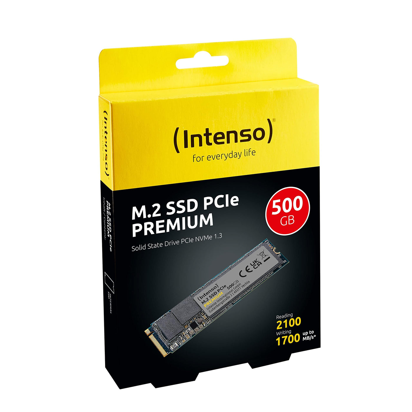 Intenso 500GB M.2 SSD PCIe Premium, bis zu 2100 MB/s, Festkörper-Laufwerk (PCI Express Gen.3x4 NVMe 1.3, Solid State Drive)