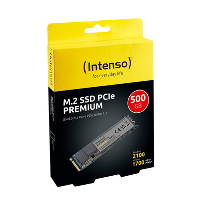 Intenso 500GB M.2 SSD PCIe Premium, bis zu 2100 MB/s, Festkörper-Laufwerk (PCI Express Gen.3x4 NVMe 1.3, Solid State Drive)