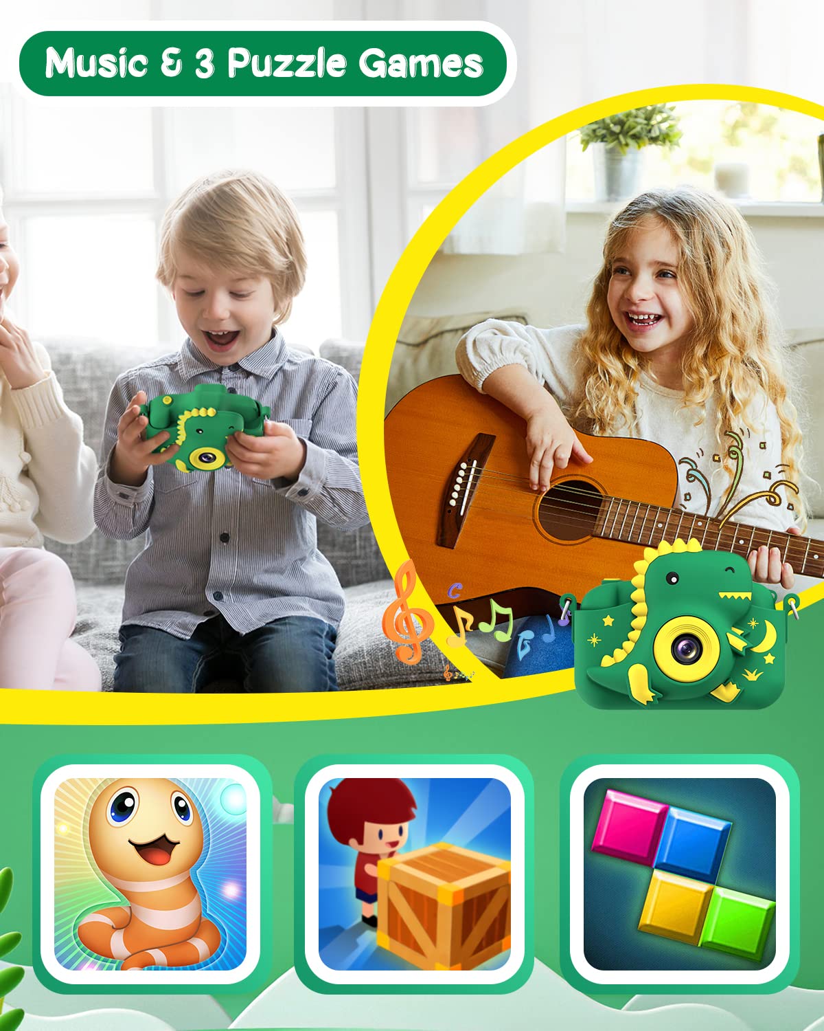 GREENKINDER Kinderkamera,2.0”-Bildschirm Kinder Kamera mit 32GB Karte, 20MP & 1080P HD Selfie Digitalkamera Kinder, Dinosaurier Geschenke für 3-12 Jahre Jungen und Mädchen