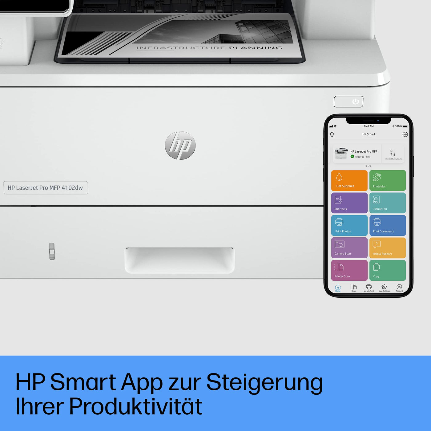 HP LaserJet Pro MFP 4102dw Multifunktions-Laserdrucker, WLAN, Automatischer beidseitiger Druck, Hohe Druckgeschwindigkeit, Bis zu 80.000 Seiten pro Monat, HP Wolf Pro Security