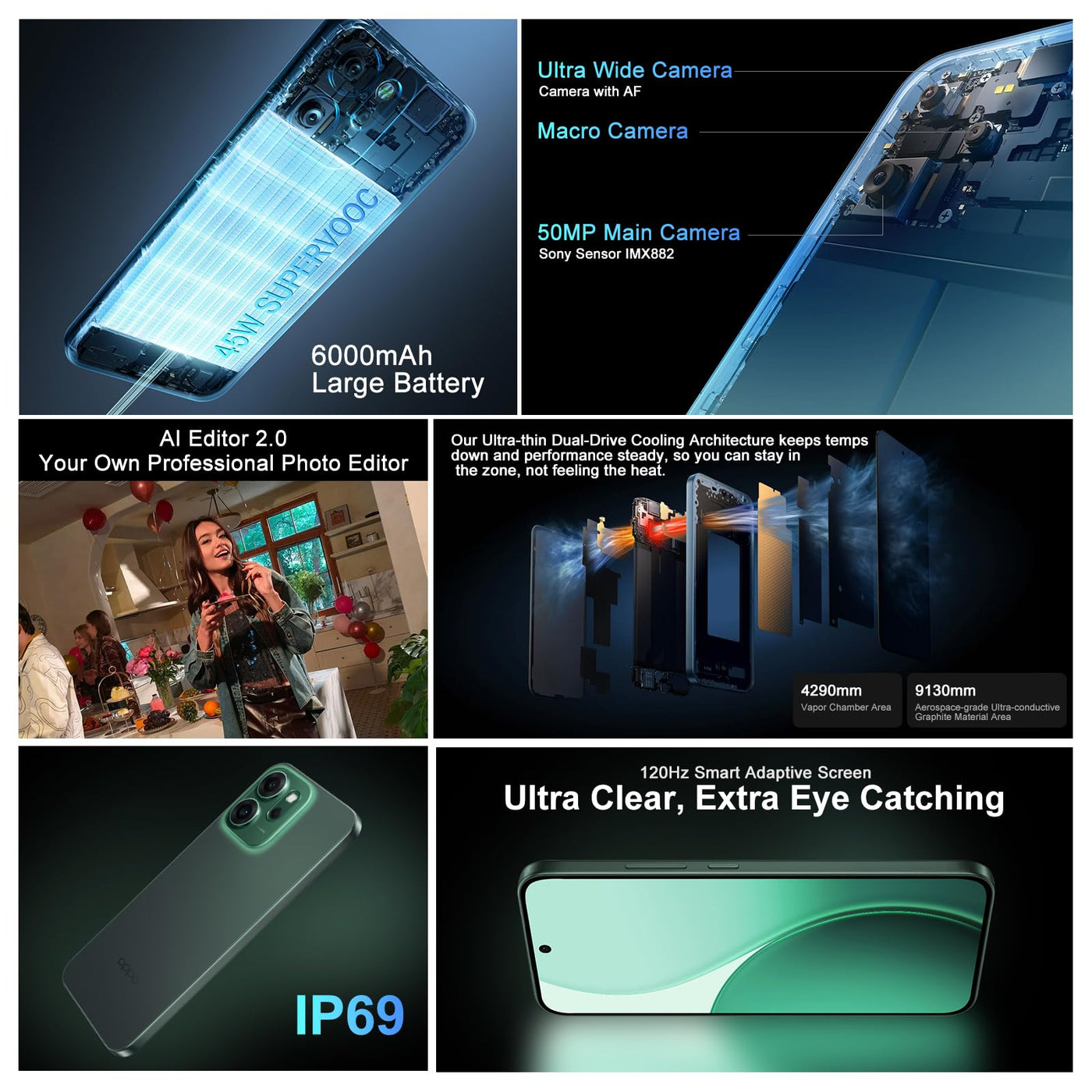 OPPO Reno14 FS 5G 12+512GB Smartphone ohne Vertrag, Simlockfreies AI Handy Android, 120Hz 6,57" AMOLED, 50MP AI Kamera, 6000mAh Akku, SUPERVOOC 45W, Snapdragon 6 Gen 1, IP69, Dual SIM, NFC, Grün