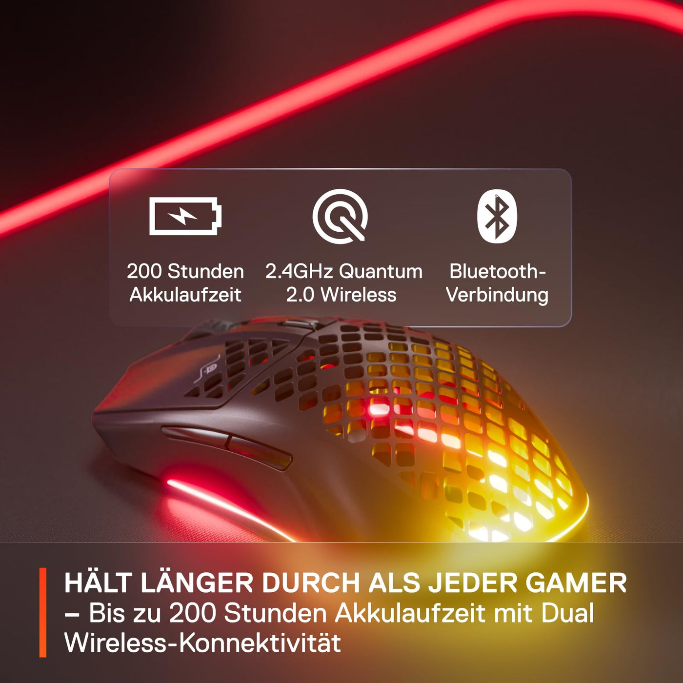 SteelSeries Aerox 3 Wireless - RGB Gaming-Mouse mit Öffnungen in der Oberfläche - Federleichtes, wasserabweisendes Design - Optischer TrueMove Air-Sensor mit 18.000 DPI - Onyx