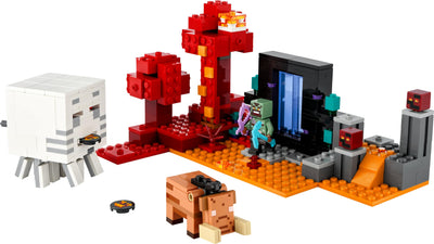 LEGO Minecraft Hinterhalt am Netherportal - Spielzeug mit Orc Krieger Figur, Hoglin und Ghast - Spielset zum Bauen mit 2 Magmawürfeln - Gamer Geschenk für Jungen & Mädchen ab 8 Jahren - 21255