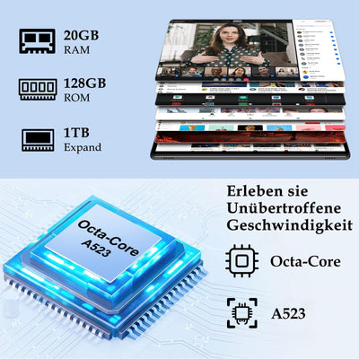 ZIOVO Tablet 10 Zoll Android mit 20GB RAM+128GB ROM(TF 1TB), 5G WiFi 6, Octa-Core, Widevine L1, Face ID, 1280 * 800, 6000mAh, Bluetooth 5.0, GMS Certified Tablet mit Eva Case - Grün