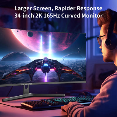 Minifire 34" UWQHD Curved Gaming Monitor 165Hz(DP),3440 x 1440,Curved 1500R,1 ms(MPRT),100Hz(HDMI), AMD FreeSync,VA Panel,2xHDMI 2.1(TMDS)/1xDP 1.4 Ports(MFG34C5Q DP-Kabel im Lieferumfang enthalten)