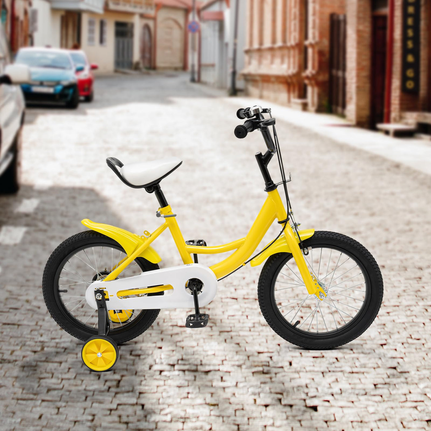 Qussse 16 Kinderfahrrad für Jungen Mädchen Kinder, Fahrrad ab 4-8 Jahre mit Hilfsrad Rad Bike Kinder Fahrräder Höhenverstellbar Kinderfahrräder (Gelb)