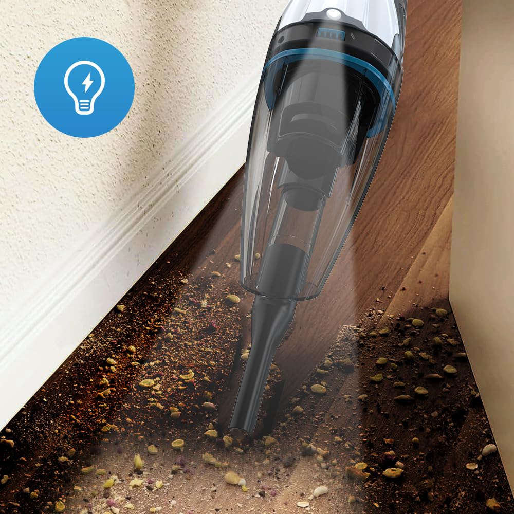 Anktel Handstaubsauger Testsieger 9000Pa mit LED Beleuchtung Handstaubsauger Akku Kabellos Nass&Trocken Handsauger mit Waschbar HEPA-Filter Beutellos per Auto, Haus -PowerClean 2400-