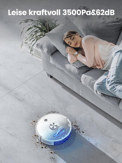 HONITURE Saugroboter mit Wischfunktion, Staubsauger Roboter Q6 Pro 3500Pa mit Lasernavigation Saugroboter mit Absaugstation 250Min Laufzeit App Steuerung ideal für Tierhaare Teppich Hartboden