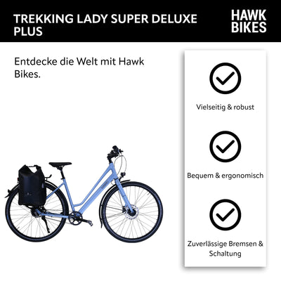 HAWK Trekking Lady Super Deluxe Plus Fahrrad 28 Zoll inkl. Tasche I Trekkingrad mit Gates Riemenantrieb & 8-Gang Nabenschaltung I Allrounder
