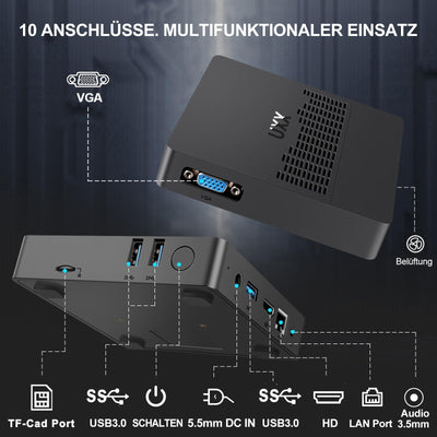 UXX Mini PC Unterstützung 512GB M.2 SSD Erweiterung, N3350 Micro Desktop Computer 64GB eMMC, Gaming PC 4K UHD Dual Display, BT, 2.4/5G WiFi, USB 3.0, HDMI für Büro/Home (Grau)
