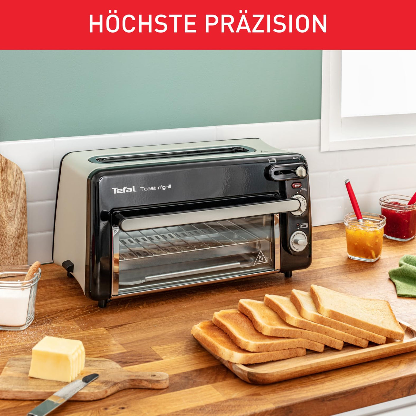 Tefal Toast n’ Grill TL6008 | 2 in 1 Toaster und Mini-Ofen | Sehr energieeffizient und schnell | 1300 Watt | 43.5 x 28.5 x 22.5 cm | Schwarz/ Alu matt | 220-240V | 50-60Hz