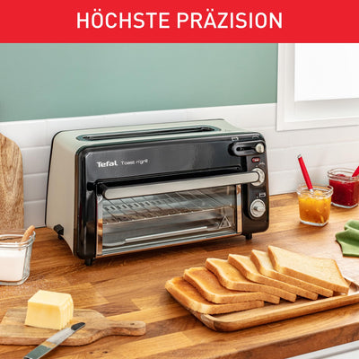 Tefal Toast n’ Grill TL6008 | 2 in 1 Toaster und Mini-Ofen | Sehr energieeffizient und schnell | 1300 Watt | 43.5 x 28.5 x 22.5 cm | Schwarz/ Alu matt | 220-240V | 50-60Hz
