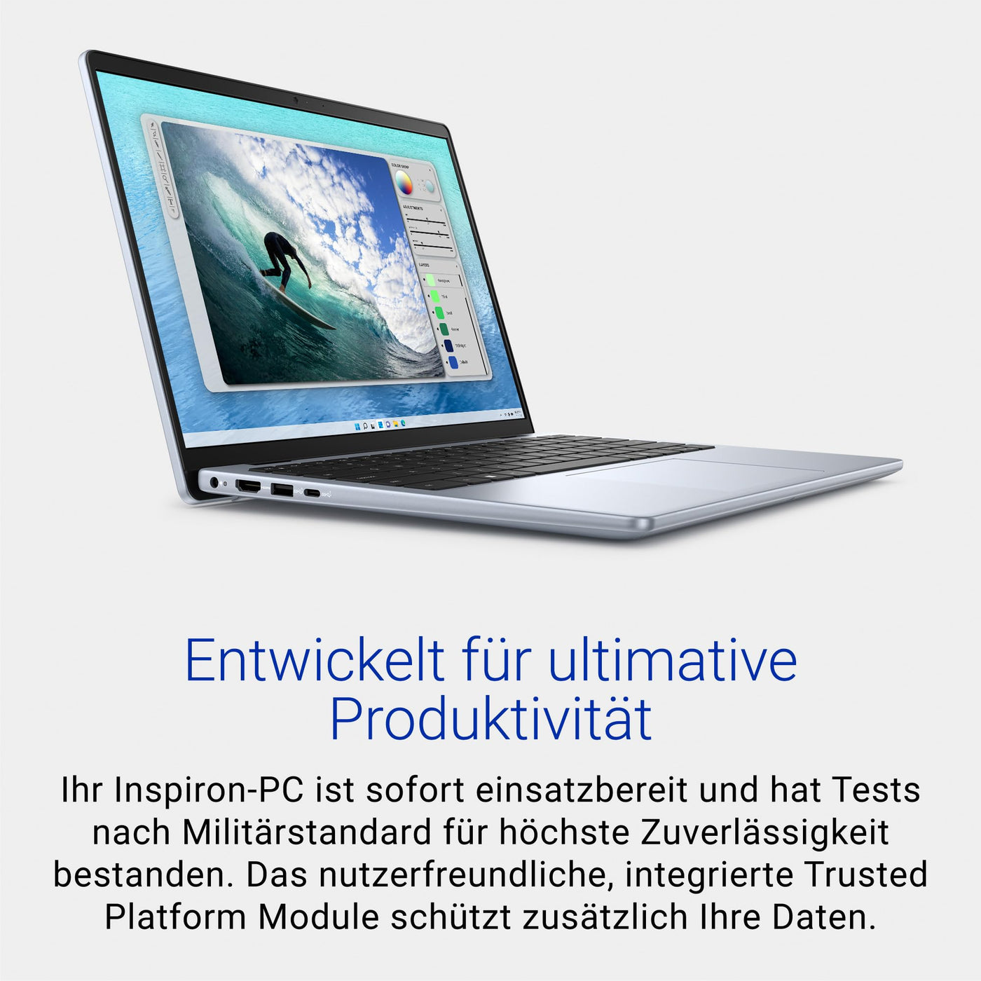 Dell Inspiron 14 5440 Laptop 14" 16:10 FHD+ Display, Intel Core i5-1334U, 16GB RAM, 512GB SSD, Intel Iris Xe, Windows 11 Home, Fingerprint Reader, Hintergrundbeleuchtung – Deutsch (QWERTZ), Ice Blue