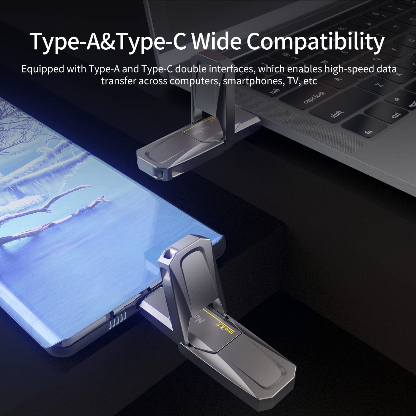 Netac US5 128GB Solid USB State Drive Externe tragbare SSD Typ-c und USB 3.2 Dual Interface Geschwindigkeit bis zu 550MB/s für Smartphone und Notebook Computer