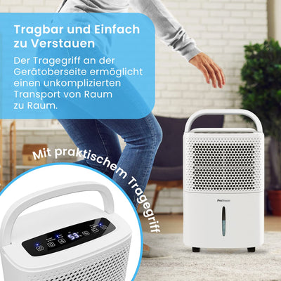 Pro Breeze Luftentfeuchter 12L in 24h Entfeuchtungsleistung - Raumgröße ca. 120m³ (~20 m²) - mit 3 Betriebsarten, Digitalanzeige, Ablaufschlauch, Timer - Gegen Feuchtigkeit, Schimmel Weiß