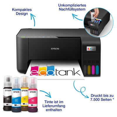 Epson EcoTank ET-2862 DIN-A4-Multifunktions-WLAN-Tintentankdrucker, mit einem im Lieferumfang enthaltenen Vorrat an Tinten von bis zu 3 Jahren