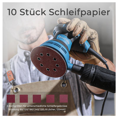 DongCheng Exzenterschleifer 300W, 125mm Schleifmaschine, 6 Geschwindigkeiten, 4,000-12,000 U/min mit Staubfangbehälter und 10 Schleifpapier, ideal für Holzbearbeitungsprojekte und Heimwerkerarbeiten