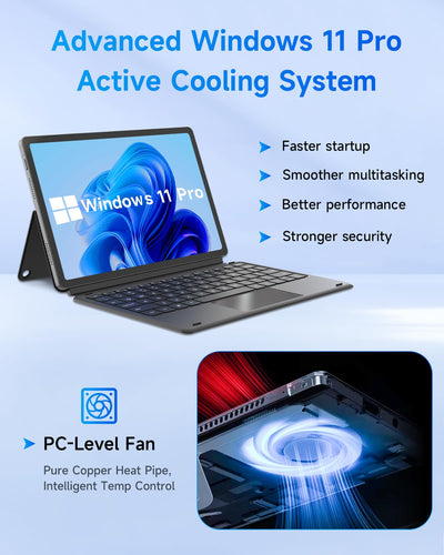 BNCF 11 Zoll 2-in-1 Laptops, Win 11 Touchscreen PC kompatibel mit Alder Lake N150, 12GB RAM 256GB SSD, 1920x1200 IPS FHD Tablet USB-C/HDMI WiFi 6 mit magnetischer Tastatur und Kickstand