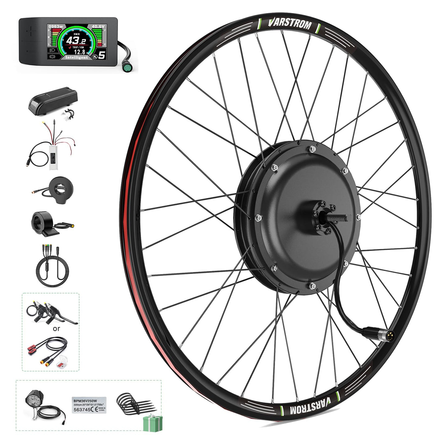 Varstrom E-Bike-Umrüstkit 48V 1000W Hinterrad-Brushless Nabenmotor Kits mit 500C LCD Display, Ebike Conversion Kit Hinterradmotor passend für 27,5 Zoll