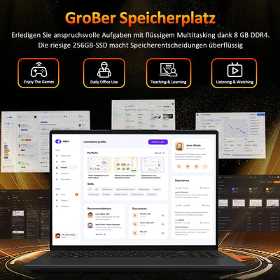 Auusda Laptop 16 Zoll,Dual-Core 3250U Prozessor(Bis zu 3.5GHz),8 GB DDR4 RAM 256GB SSD, 16 Zoll Full HD Display with Kameraverschluss,USBx3,HDMI,Micro SD Card Slot,USB Typ C,Student/Business Notebook