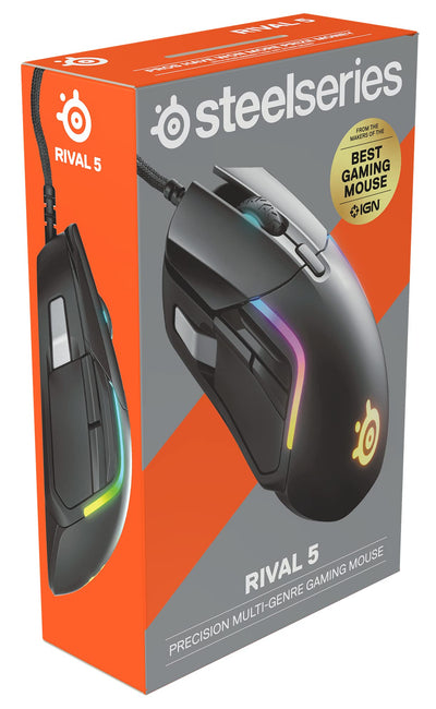 SteelSeries Rival 5 - Gaming-Maus - TrueMove Air Optische Sensor mit 18CPI - 9 programmierbare Tasten - Federleichte 85 Gramm, Schwarz