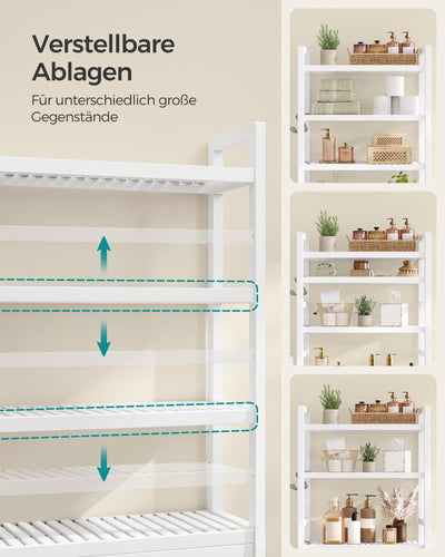 SONGMICS Toilettenregal, Badezimmerregal, 4-stöckiges Badregal, verstellbare Ablagen, platzsparend, geeignet für die meisten Toiletten, wolkenweiß BTS041W01