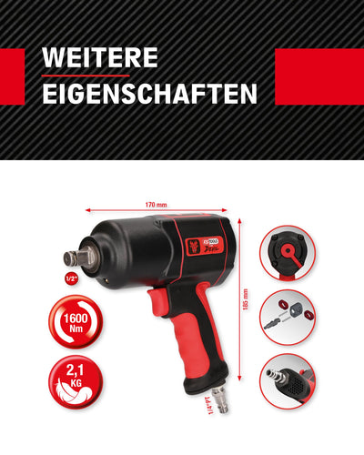 KS Tools THE DEVIL Schlagschrauber Druckluft 515.1200 I Druckluft Schlagschrauber mit praktischem Umschalthebel L/R I Hochleistungs-Doppel-Hammer-Schlagwerk
