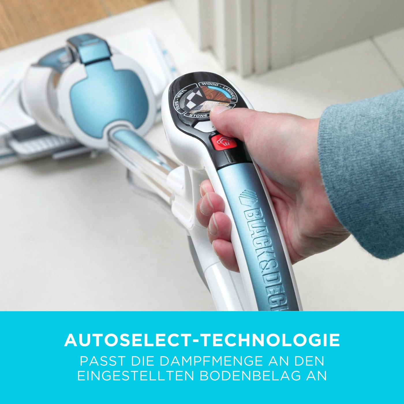 BLACK+DECKER 1600W Dampfreiniger Steam Mop Deluxe (selbststehender Dampf Mop für versiegelte Hartböden, Bodenreinigung mit waschbarem Microfaser-Pad, 180° drehbarer, herausnehmbarer Fuß) FSM1630-QS