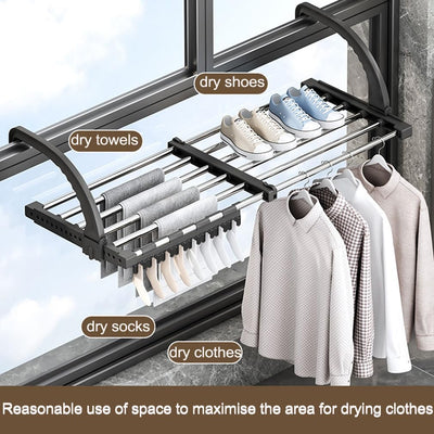 johgee 64-110cm heizkörper Wäscheständer heizkörpertrockner wäscheständer Balkon, ausziehbar wäschetrockner, 6.6m Trockenleinenlänge multifunktional wäscheständer Turm Wäscheständer balkongeländer