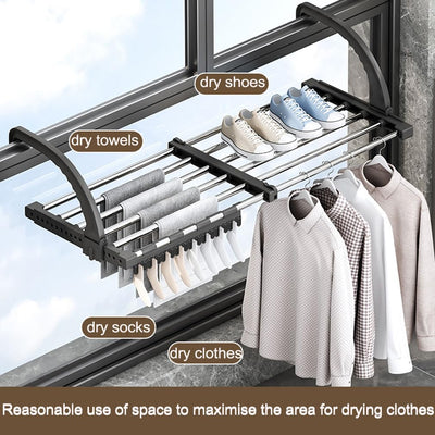 johgee 64-110cm heizkörper Wäscheständer heizkörpertrockner wäscheständer Balkon, ausziehbar wäschetrockner, 6.6m Trockenleinenlänge multifunktional wäscheständer Turm Wäscheständer balkongeländer