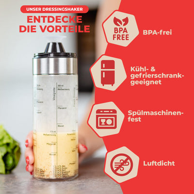 LALOB® Dressing-Shaker – spülmaschinenfest – fünf Rezepte in 175ml und 350ml – auslaufsicher Behälter – Salatsoßen-Schüttelbecher