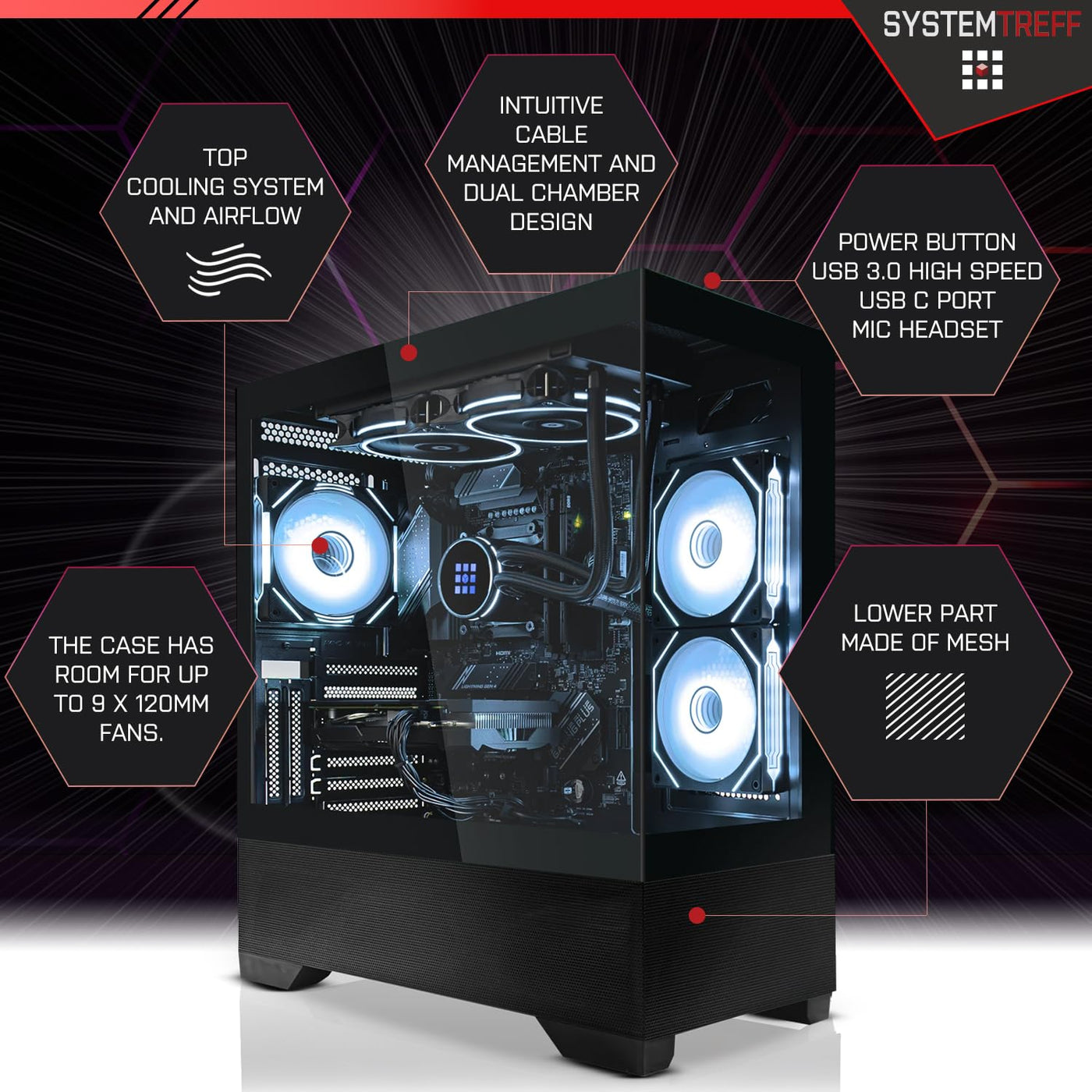 SYSTEMTREFF Gaming Komplett PC Set Intel Core i9-12900KF 16x5.2GHz | Nvidia GeForce RTX 4070 12GB DX12 | 1TB M.2 NVMe | 32GB DDR5 RAM | WLAN Desktop Paket Computer für Gamer, Gaming