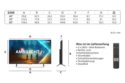 Philips Ambilight 55PUS8200 4K LED Smart TV - 55 Zoll Display mit Pixel Precise Ultra HD, Titan OS, Dolby Vision und Dolby Atmos Sound