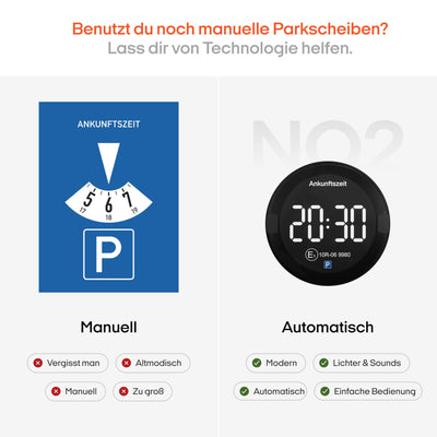 OOONO P-DISC NO2 - Elektronische Parkscheibe mit Zulassung fürs Auto - Automatische Digitale Parkscheibe Elektrisch mit Zulassung vom KBA nach StVO - Elektrische Parkuhr Auto zugelassen