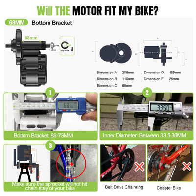 BAFANG 48V 500W Mittelmotor – BBS02B Mittelmotor-Kit mit optionalem Akku und LCD-Display für 68-73 mm Tretlager, 8fun BBS02 G340 Elektrofahrrad-Umrüstkit, DIY E-Bike-Kit mit CAN-Protokoll