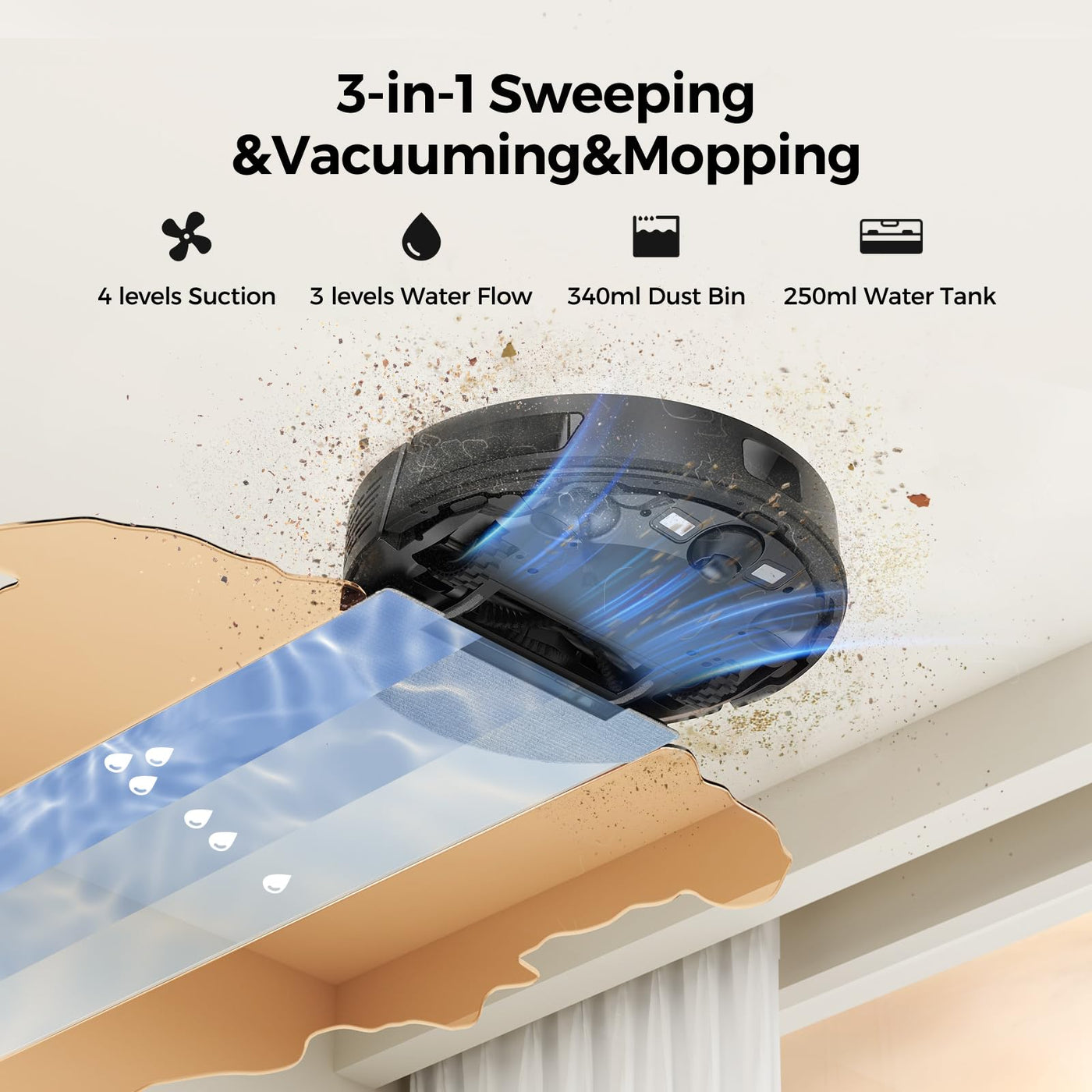 BPMIO Saugroboter mit Absaugstation 3-1, 5000Pa Staubsauger Roboter mit Wischfunktion, 55 dB Roboterstaubsauger mit WiFi/App/Alexa, 150 Min Laufzeit, APP Steuerung, 30 No-Go Zonen (B15 Plus)