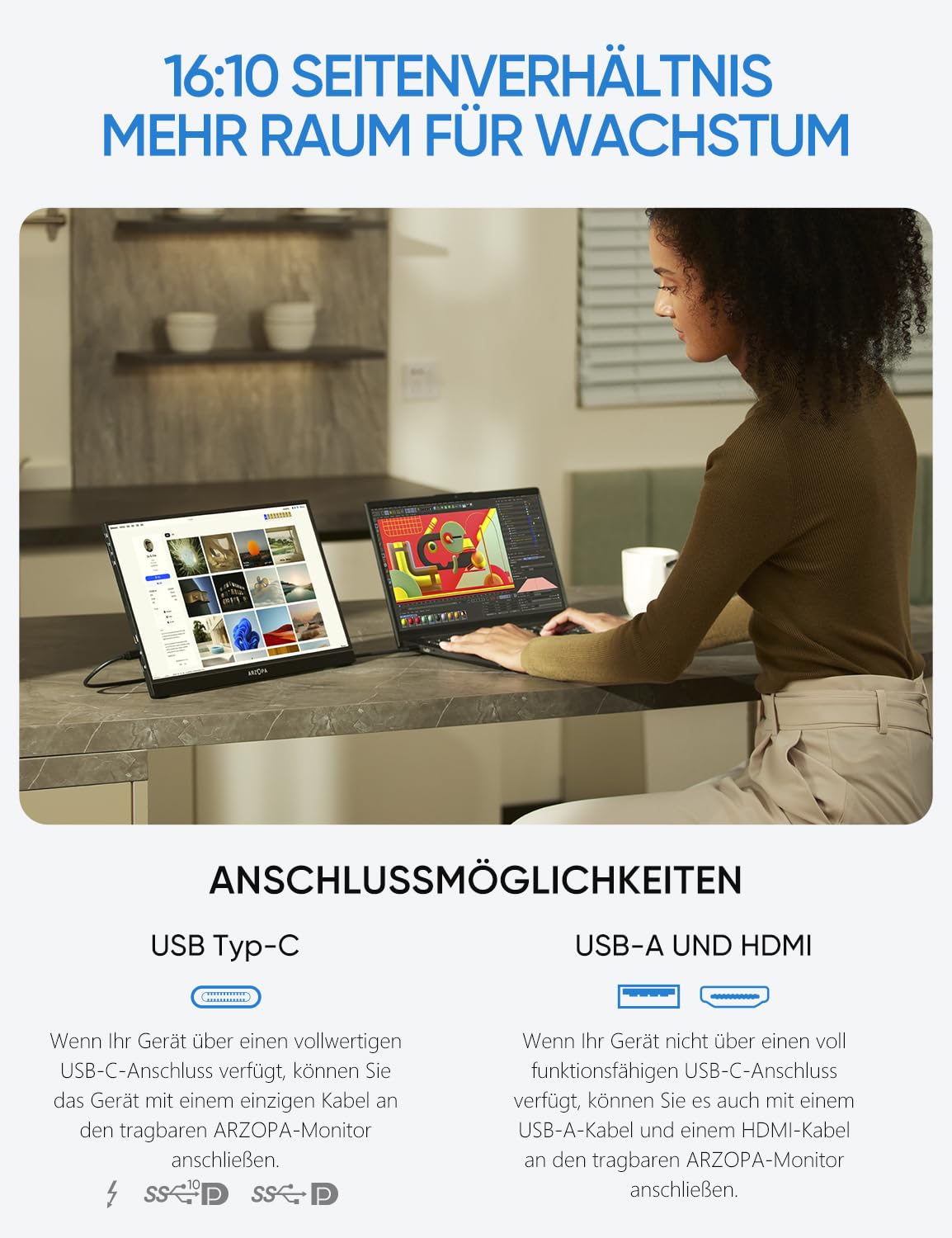 ARZOPA 16.1'' 144Hz Tragbarer Monitor mit Einem Standfuß, 100% sRGB 1920×1080P FHD HDR 144HZ Gaming Monitor, Ultra-dünn - Augenschutz-Externer Zweiter Bildschirm für Laptop/PC/Mac/PS3/4/5/Xbox - Z1FC
