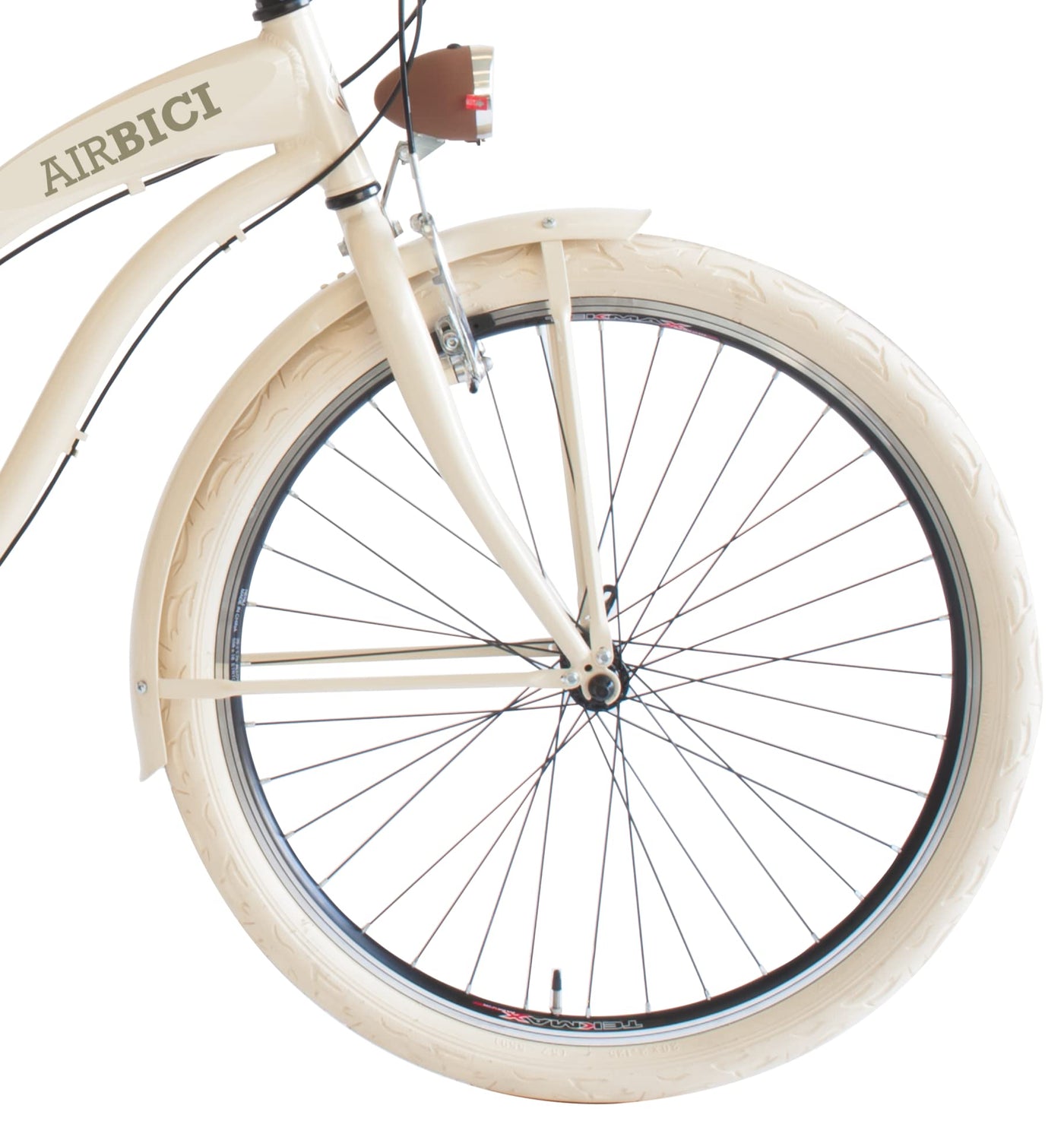 Airbici Fahrrad Beachcruiser Damen 26" Beige | City-Bike | BeachCruiser Bike 26 Zoll 6-Gang, Aluminiumrahmen, Schutzbleche, LED-Licht und Gepäckträger