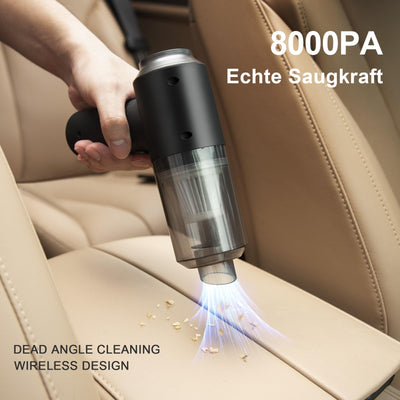 ASFSKY 8000Pa Kabelloser Handstaubsauger, 3600 mAh Akku Handstaubsauger, 2-in-1 Mini-Staubsauger, Autostaubsauger, Tragbarer Staubsauger mit 300ml Staubkammer für Auto, Tierhaare, Computer (Schwarz)