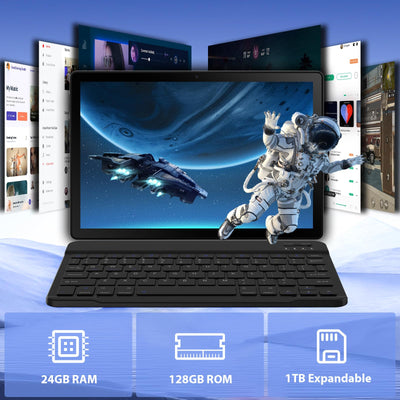Tablet, Android Tablet 11 Zoll mit 24GB RAM + 128GB ROM (1TB TF), Octa-Core, Widevine L1, WiFi 6 & BT 5.3, 6800mAh Akku, Dual Kamera – Tablet mit Tastatur, Maus, Stift & Hülle