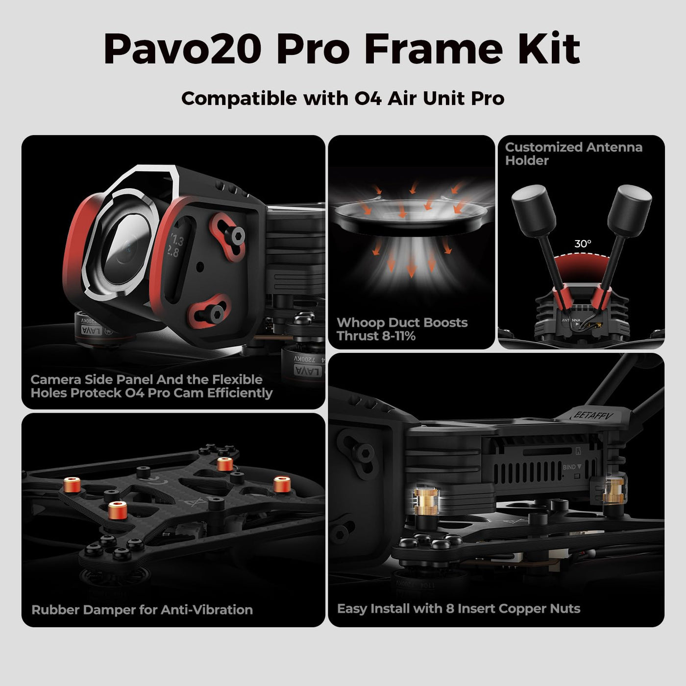 BETAFPV Pavo20 Pro Bürstenlos Whoop Quadrocopter mit HD Digital Halterung, kompatibel mit O4 Air Unit Pro, mit 1104 7200KV Motor, F4 2-3S 20A FC, COB LED-Streifen für FPV Freestyle Shooting