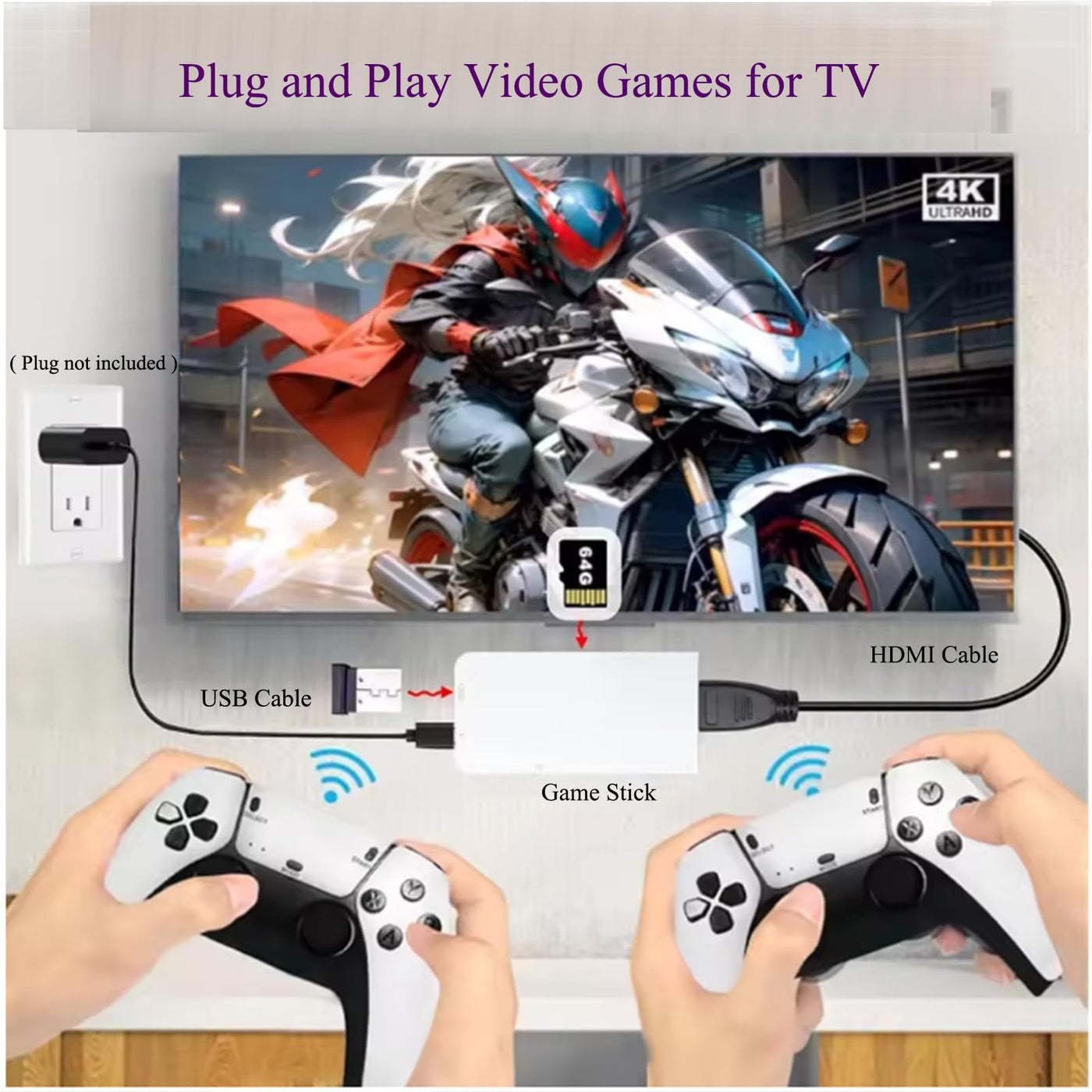 Whatsko 2025 Upgrade Retro Konsole Spielkonsole Game Stick, M15 Plus Konsole 20000+ Spielen 23 Emulator, HDMI Plug and Play TV Video Game Stick 4K mit 2 Wireless Controllern, Geschenk für Familien