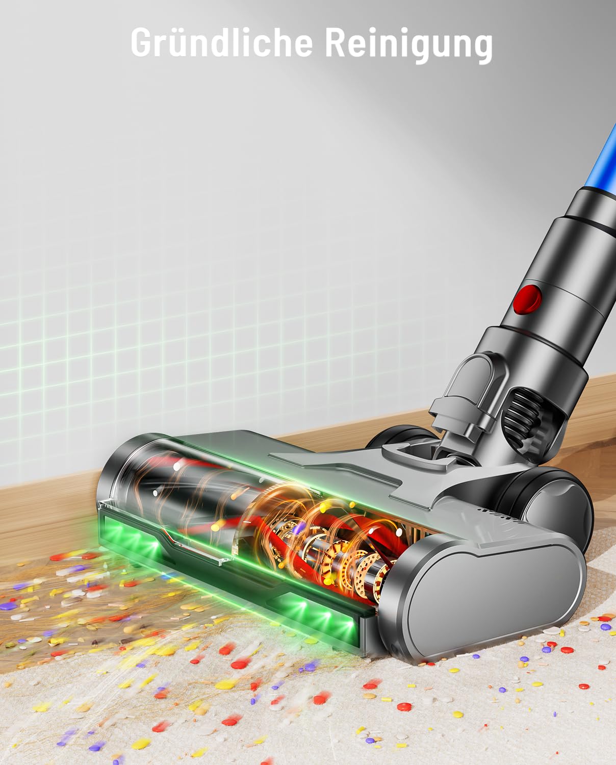 AIDTIPS Akku Staubsauger, 50KPA/600W/70Mins Staubsauger Kabellos mit Selbststehend, 1,8L Großer Staubbecher, Anti-Tangle-Bürste, 8-stufiges Filtersystem Grünes Licht für Hartböden Teppiche Tierhaare