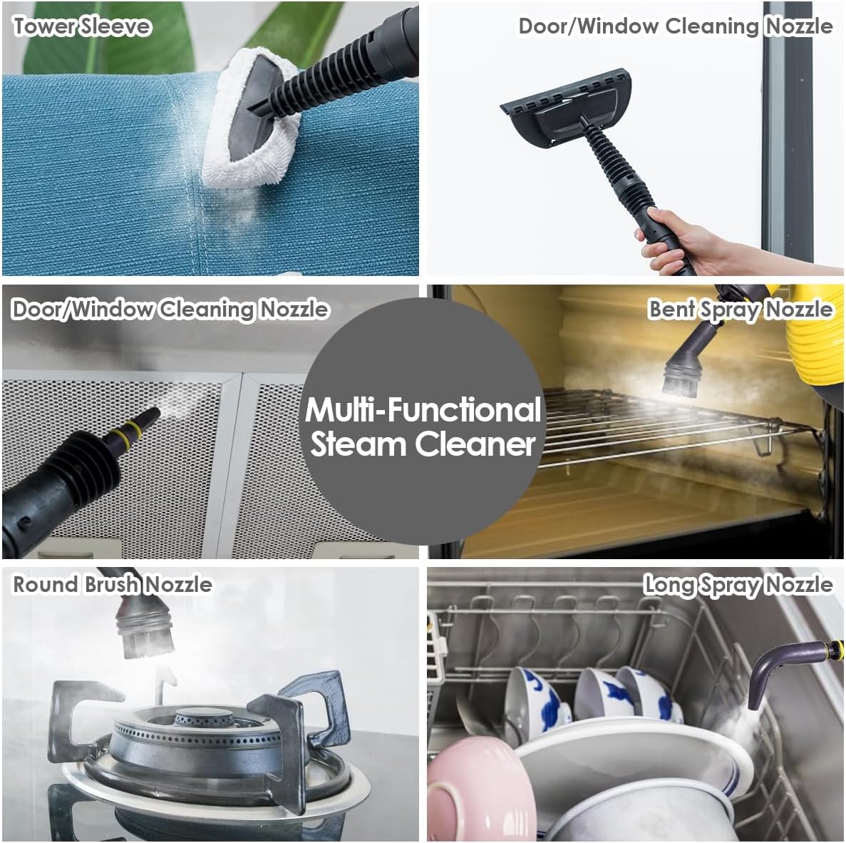 SOARS Dampfreiniger Handgerät mit 9 Zubehör, Dampfdruck: 3 bar, Max. 135 ℃, Aufheizzeit: 3-5min., Leistung: 1050W, Wassertank: 350 ml, Handdampfreiniger für Teppiche, Boden, Fenster